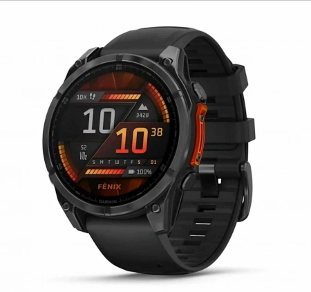 Умные часы Watch Garmin Fenix 8 43 Amoled Sapphire Carbon Gray DLC Titanium with Black Silicone