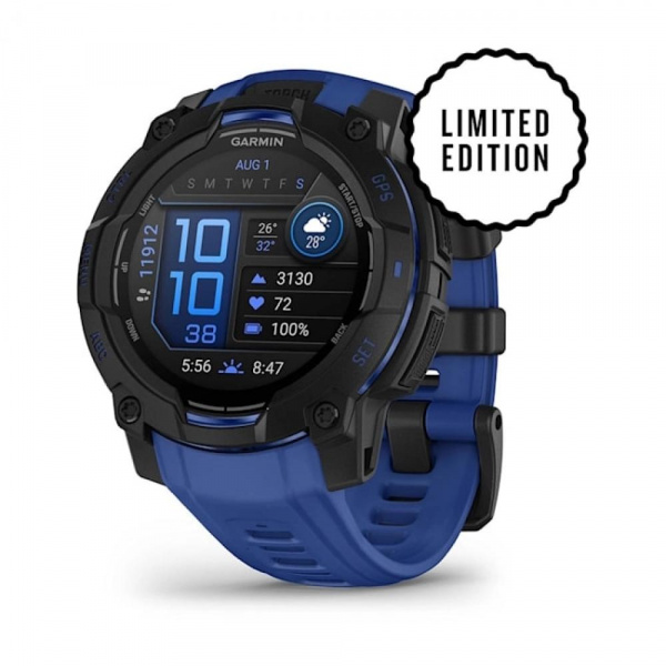 умные часы watch garmin instinct 3 50 amoled black with black/bolt blue band 010-03020-03