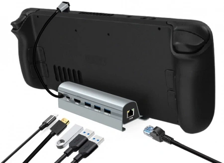 steam deck 6 in 1 usb-c docking station with m.2 ssd enclosure with 65w